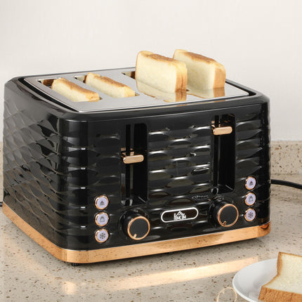 Four-Slice Rippled Toaster with 7 Toasting Levels - Black