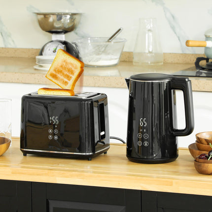 1.5L 3000W Fast Boil Kettle and 2-Slice Toaster Set with 7 Browning Levels, Defrost & Reheat - Black