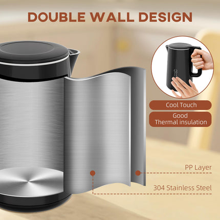 1.5L 3000W Fast Boil Kettle and 2-Slice Toaster Set with 7 Browning Levels, Defrost & Reheat - Black