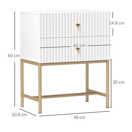 Elegant Two-Drawer Bedside Table with Gold Handles - White