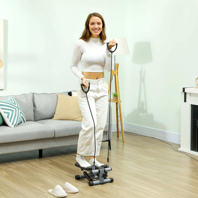 Mini Stepper, Compact Step Machine Exerciser for Home Workouts, with Resistance Bands, LCD Monitor, Non-Slip Pedals