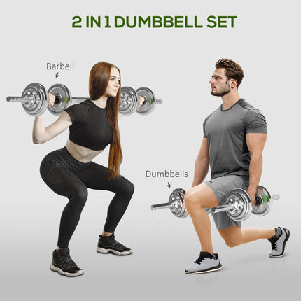20kg Adjustable Dumbbells and Barbell Set with Non-Slip Handle for Strength Training - Green