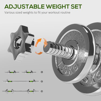 20kg Adjustable Dumbbells and Barbell Set with Non-Slip Handle for Strength Training - Green