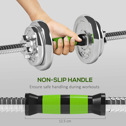 20kg Adjustable Dumbbells and Barbell Set with Non-Slip Handle for Strength Training - Green