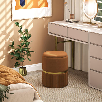 Velvet-Feel Storage Ottoman with Thick Padding and Non-Slip Pads - Brown