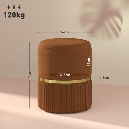 Velvet-Feel Storage Ottoman with Thick Padding and Non-Slip Pads - Brown