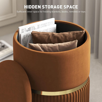 Velvet-Feel Storage Ottoman with Thick Padding and Non-Slip Pads - Brown