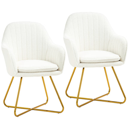 Set of Two Sherpa Fleece Dining Chairs with Metal Base - Cream