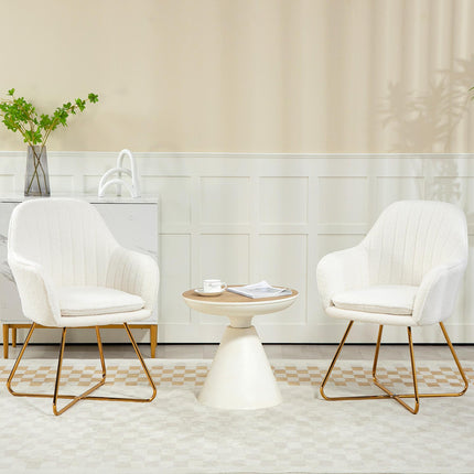 Set of Two Sherpa Fleece Dining Chairs with Metal Base - Cream