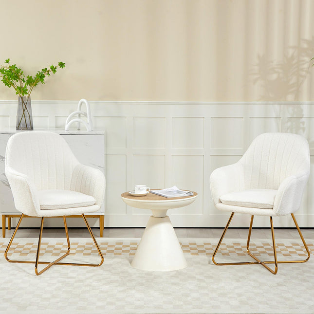 Set of Two Sherpa Fleece Dining Chairs with Metal Base - Cream