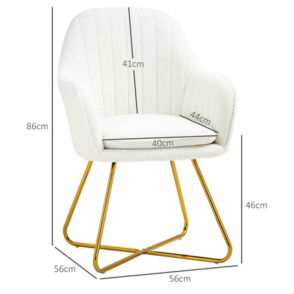 Set of Two Sherpa Fleece Dining Chairs with Metal Base - Cream