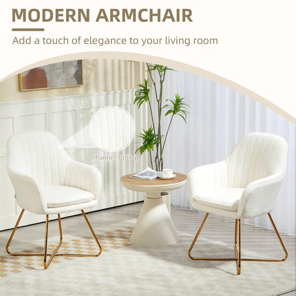 Set of Two Sherpa Fleece Dining Chairs with Metal Base - Cream