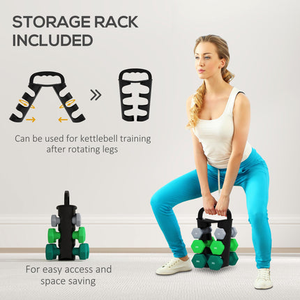 Set of 6 Hexagonal Dumbbells 1kg-3kg with Storage Rack - Grey Green Turquoise