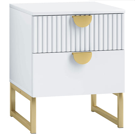 Elegant Two-Drawer Bedside Table with Gold Handles - White