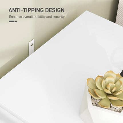 Elegant Two-Drawer Bedside Table with Gold Handles - White