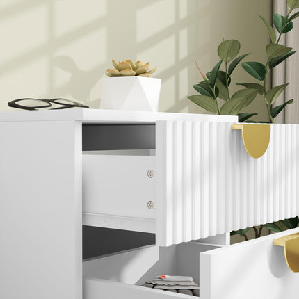 Elegant Two-Drawer Bedside Table with Gold Handles - White
