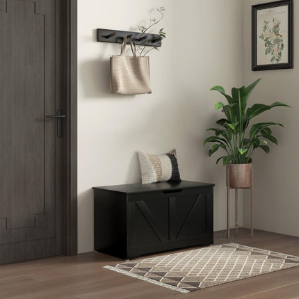 100L Home Storage Box, with Safety Hinges - Black Wood-Effect