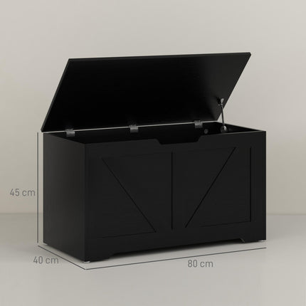 100L Home Storage Box, with Safety Hinges - Black Wood-Effect