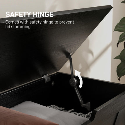 100L Home Storage Box, with Safety Hinges - Black Wood-Effect
