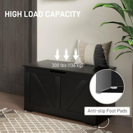 100L Home Storage Box, with Safety Hinges - Black Wood-Effect