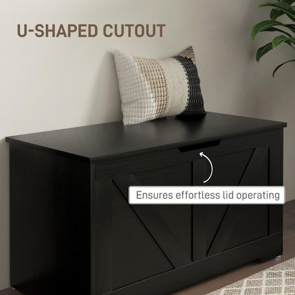 100L Home Storage Box, with Safety Hinges - Black Wood-Effect