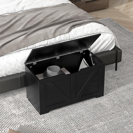 100L Home Storage Box, with Safety Hinges - Black Wood-Effect