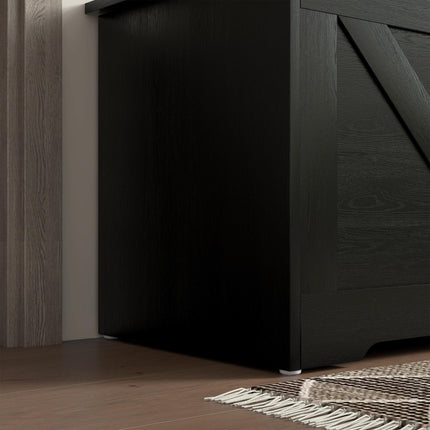100L Home Storage Box, with Safety Hinges - Black Wood-Effect