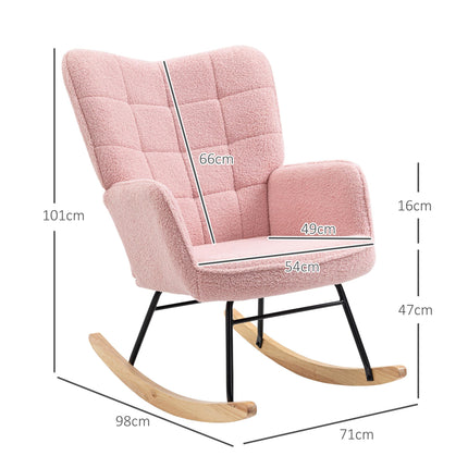 Soft Fleecey Rocking Wingback Chair with Curved Wooden Base - Pink