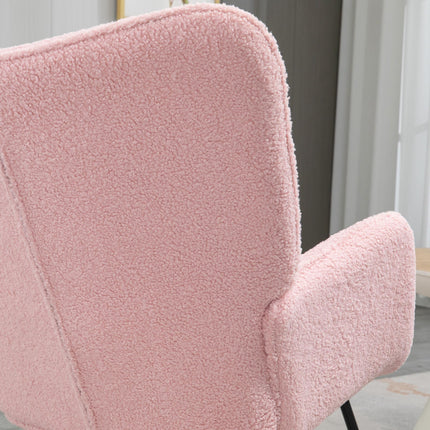 Soft Fleecey Rocking Wingback Chair with Curved Wooden Base - Pink