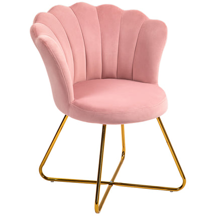 Velvet-Feel Lotus Petal Accent Chair with Gold Legs - Pink