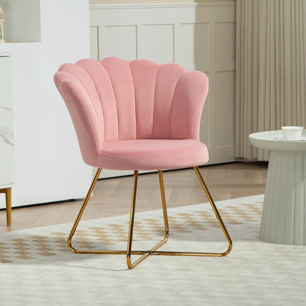 Velvet-Feel Lotus Petal Accent Chair with Gold Legs - Pink