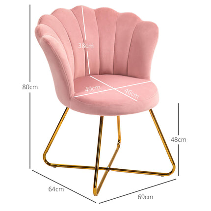 Velvet-Feel Lotus Petal Accent Chair with Gold Legs - Pink