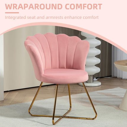 Velvet-Feel Lotus Petal Accent Chair with Gold Legs - Pink