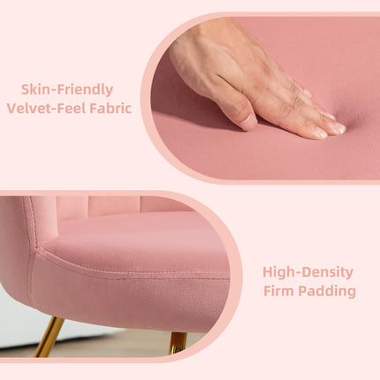 Velvet-Feel Lotus Petal Accent Chair with Gold Legs - Pink