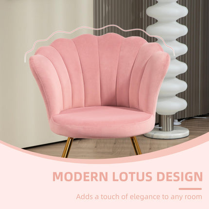 Velvet-Feel Lotus Petal Accent Chair with Gold Legs - Pink