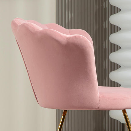 Velvet-Feel Lotus Petal Accent Chair with Gold Legs - Pink