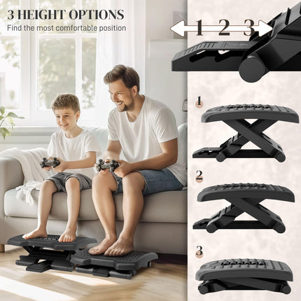 Three-Level Adjustable Multi-Angle Massage Footrest - Black