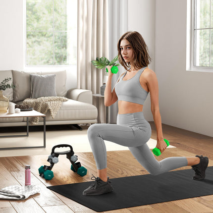 Set of 6 Hex Dumbbells with Storage Rack - Grey Green Turquoise