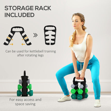 Set of 6 Hex Dumbbells with Storage Rack - Grey Green Turquoise