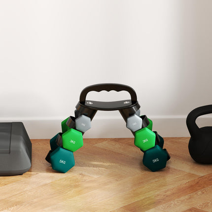 Set of 6 Hex Dumbbells with Storage Rack - Grey Green Turquoise