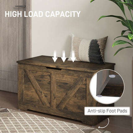 HOMCOM 100L Home Storage Box, with Safety Hinges - Rustic Brown