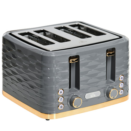 Four-Slice Rippled Toaster with 7 Settings and Safety Features - Grey