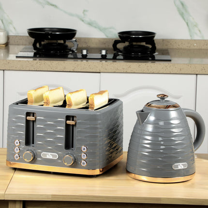 Four-Slice Rippled Toaster with 7 Settings and Safety Features - Grey