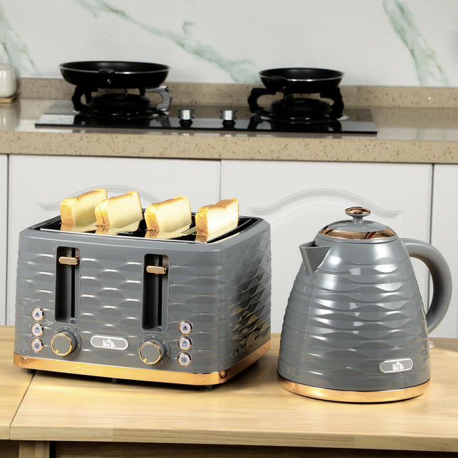Four-Slice Rippled Toaster with 7 Settings and Safety Features - Grey
