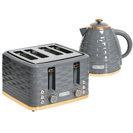 Four-Slice Rippled Toaster with 7 Settings and Safety Features - Grey