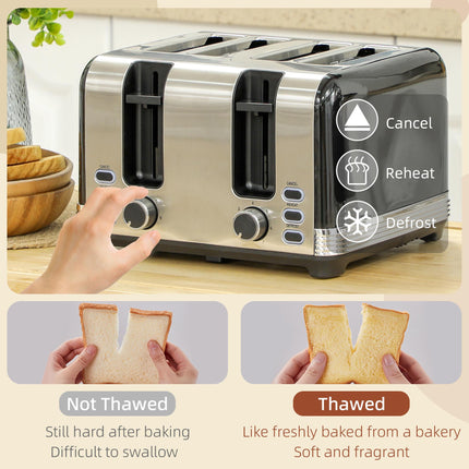 Polished Metal Kettle and Four-Slice Toaster Set - Black
