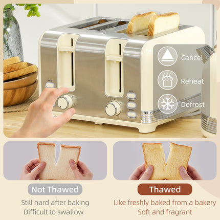 Polished Metal Kettle and 4-Slice Toaster Set - Cream
