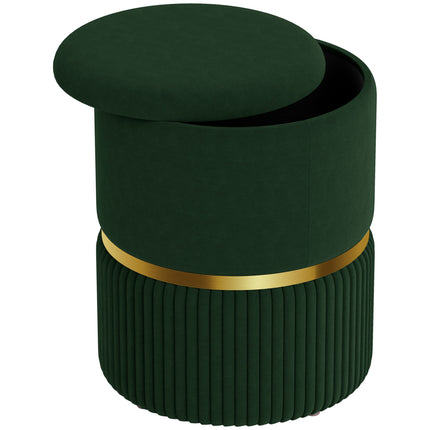 Velvet-Feel Storage Ottoman with Cushioning and Storage Compartment - Green