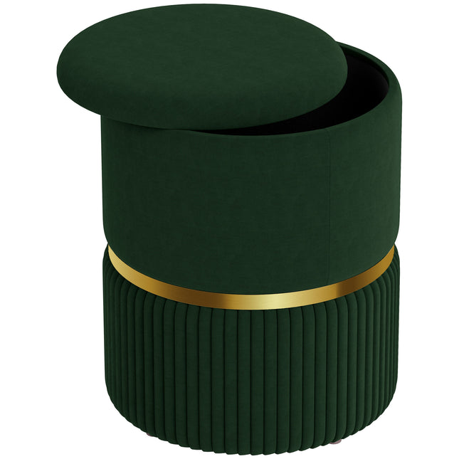 Velvet-Feel Storage Ottoman with Cushioning and Storage Compartment - Green