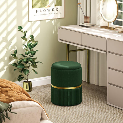 Velvet-Feel Storage Ottoman with Cushioning and Storage Compartment - Green